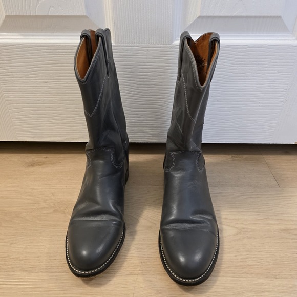 J. Chisholm Gray Leather Cowboy Western Outdoor Rodeo Mid Calf Boots Size 8M - Picture 3 of 8